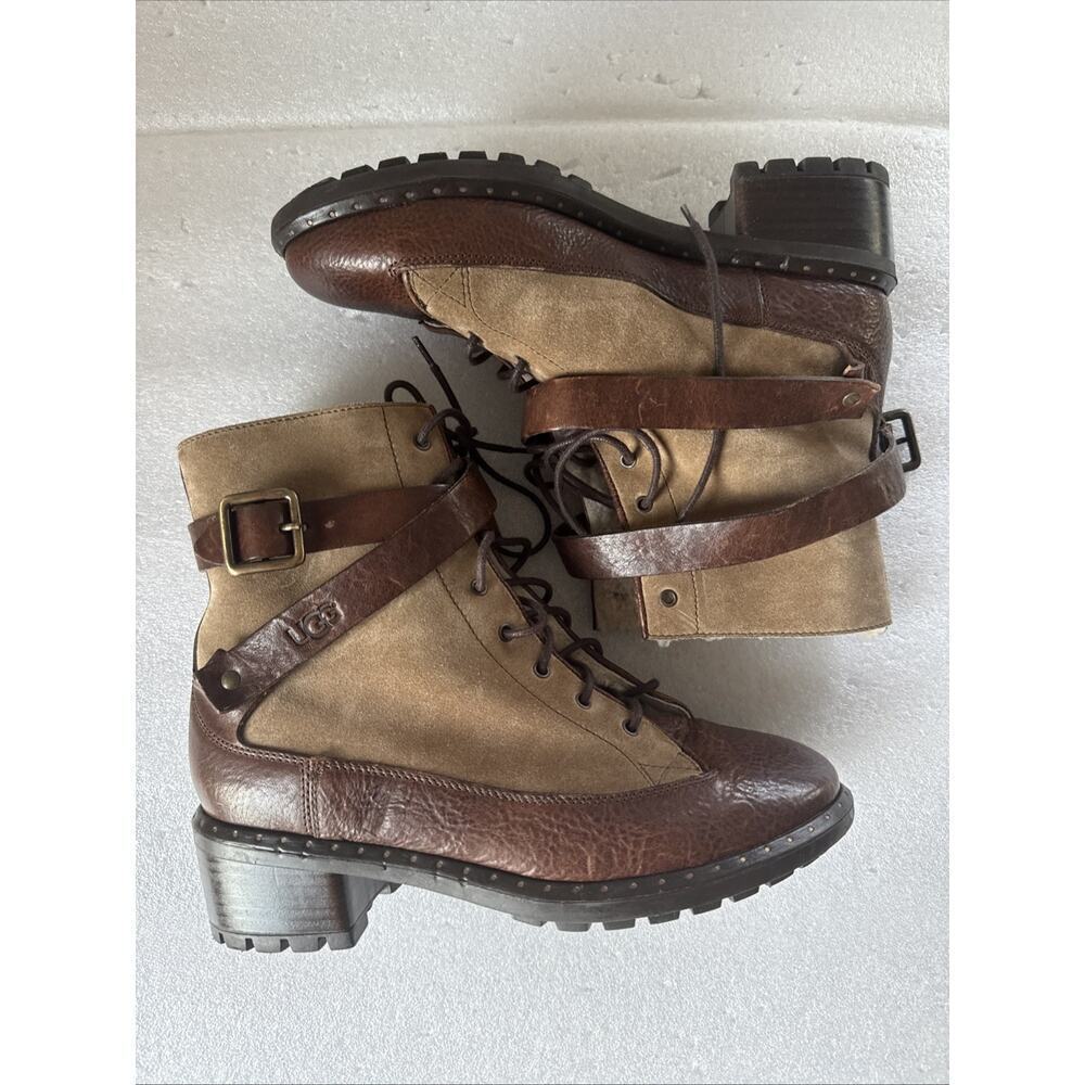 UGG Collection Boots Womens 8M Tan Sassari Suede Leather Shearling Made In Italy